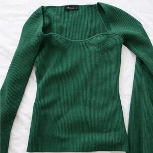 Green Ribbed Long Sleeve Top